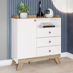 Cômoda Infantil Confete com Porta e 3 Gavetas Branco/jequitibá - Móveis Henn - 2 Cômoda Infantil Confete com Porta e 3 Gavetas Branco/jequitibá - Móveis Henn - 2