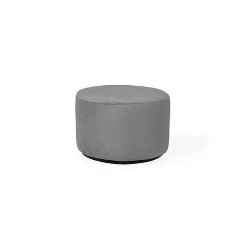 Puff Redondo Base Preta Elegante Tecido Suede Cinza Decoração Quarto Sala Centro Suporta 120kg