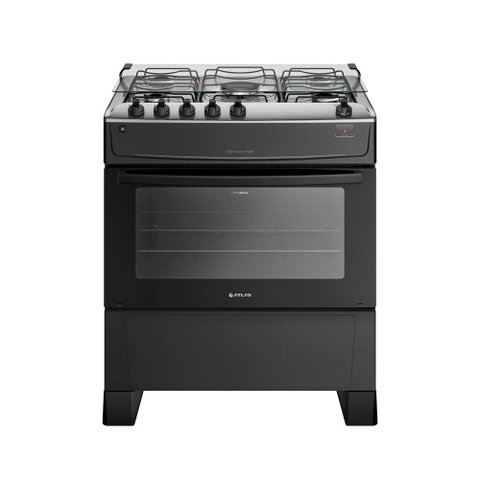 Fogão Atlas 5 Bocas com Mesa de Inox Mônaco Top Preto Bivolt