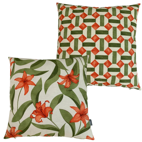 Kit 2 Almofadas Cheias Belize Impermeável Zíper Invisível Folhas Laranja Geométrica Laranja 45CMC45C
