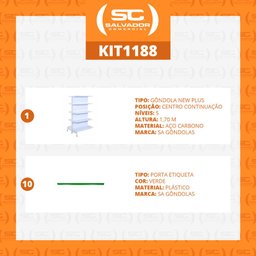 Gôndola Prateleira Supermercado 5 Níveis 40x30 New Plus 1,70m Central Continuação Verde SA Gô - 2