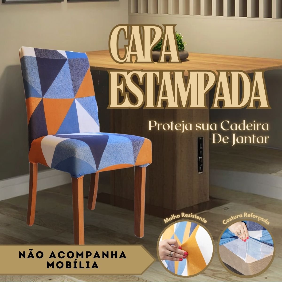 Kit 4 Capas para Cadeira de Jantar Estampada em Malha Gel Coladinha Premium com Elástico Tecido Supe - 4