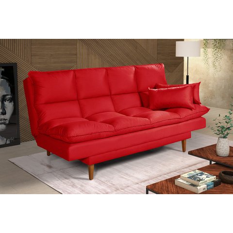Sofá Cama Casal 3 Lugares Andorra Suede Vermelho 373 Império Estofados