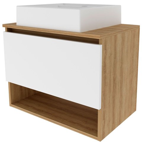 Gabinete de Banheiro 60 Cm 1 Porta com Cuba Valente Amêndoa/branco