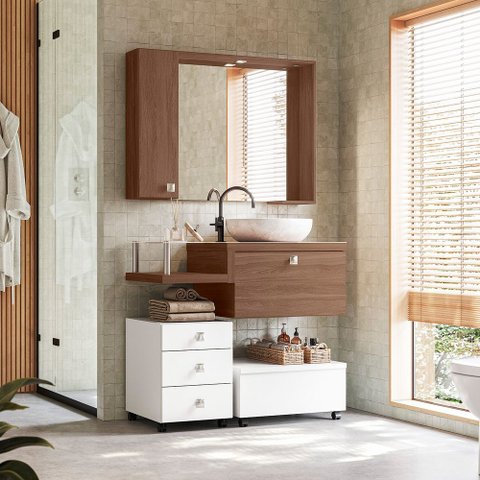 Conjunto Armário para Banheiro Vicenza Amendoa