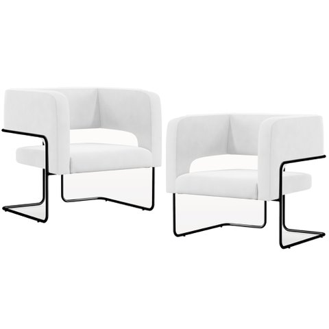 Kit 02 Poltronas Decorativas Scarlett D02 Base de Aço Preto Corano Branco C-12 - Lyam Decor
