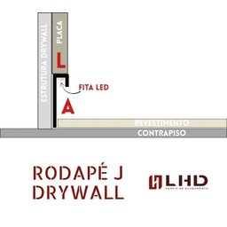 Perfil Rodapé Invertido, Mod "j", com Nicho para Led, Alumínio Epóxi Preto Fosco, 13 X 40mm X 3m - 4