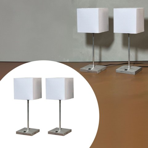 Kit 2 Abajur Luminária de Mesa Clássico Quadrado com Interruptor Decoração Casa, Sala, Quarto