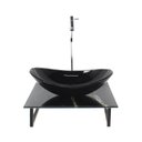 Ver imagem 1 de Gabinete de Vidro com Cuba Oval com Tampo de Vidro 40cm X 40cm Mármore Preto Mais Torneira Metal