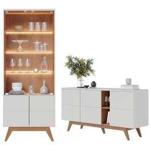 Cristaleira e Aparador Buffet para Sala Noronha Off White Matte Freijó– Colibri