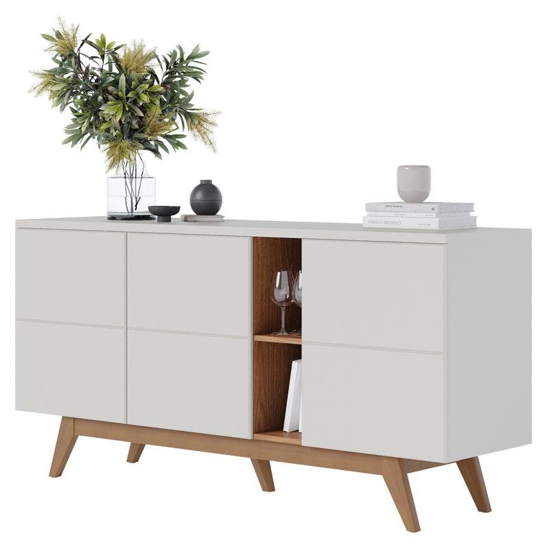 Cristaleira e Aparador Buffet para Sala Noronha Off White Matte Freijó– Colibri - 9