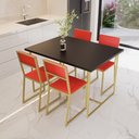 Ver imagem 1 de Conjunto Mesa de Jantar Retangular Preta 4 Cadeiras Estofado Riviera Industrial Dourado Don Castro D