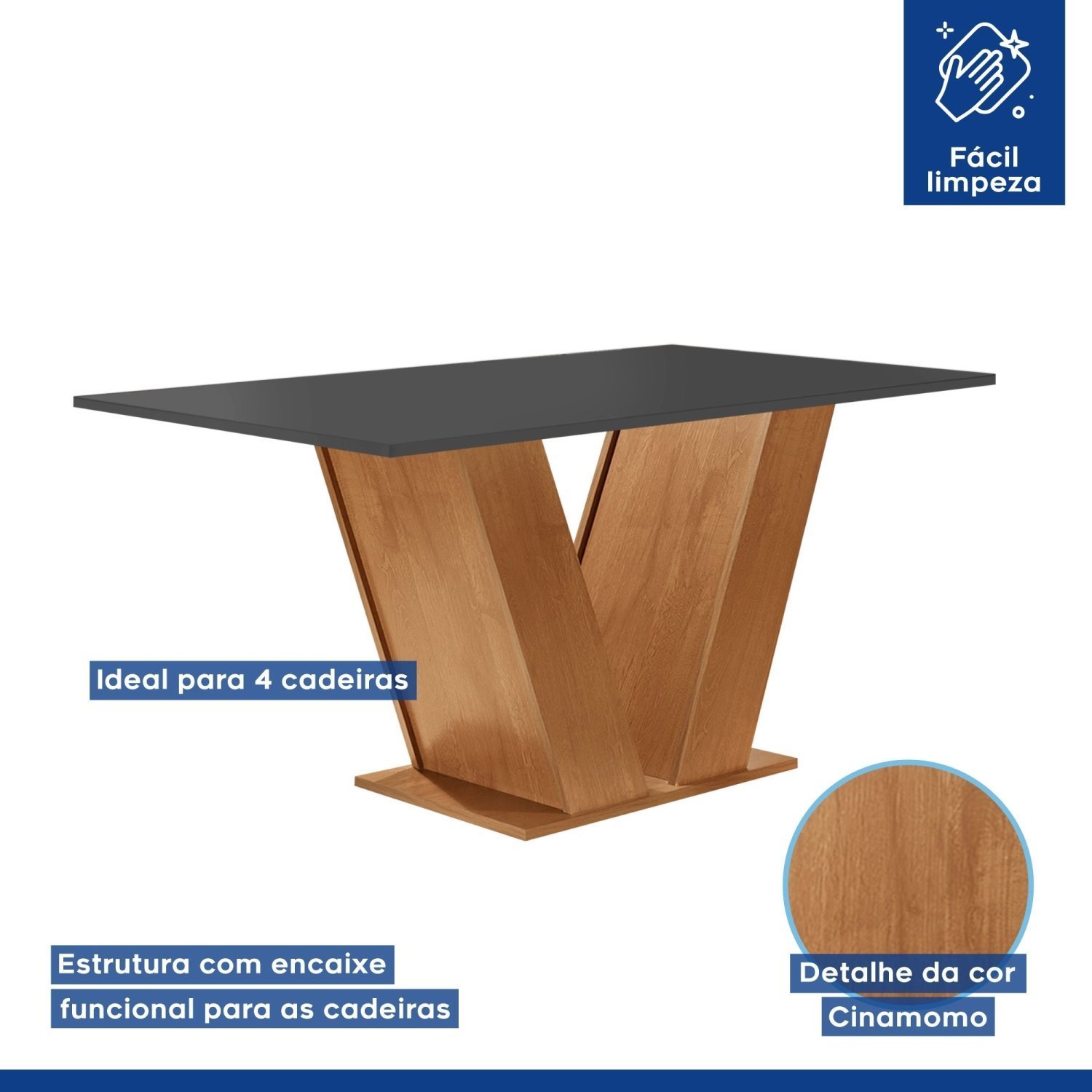 Conjunto Sala de Jantar Mesa Tampo MDF 4 Cadeiras Espanha Yescasa - 3