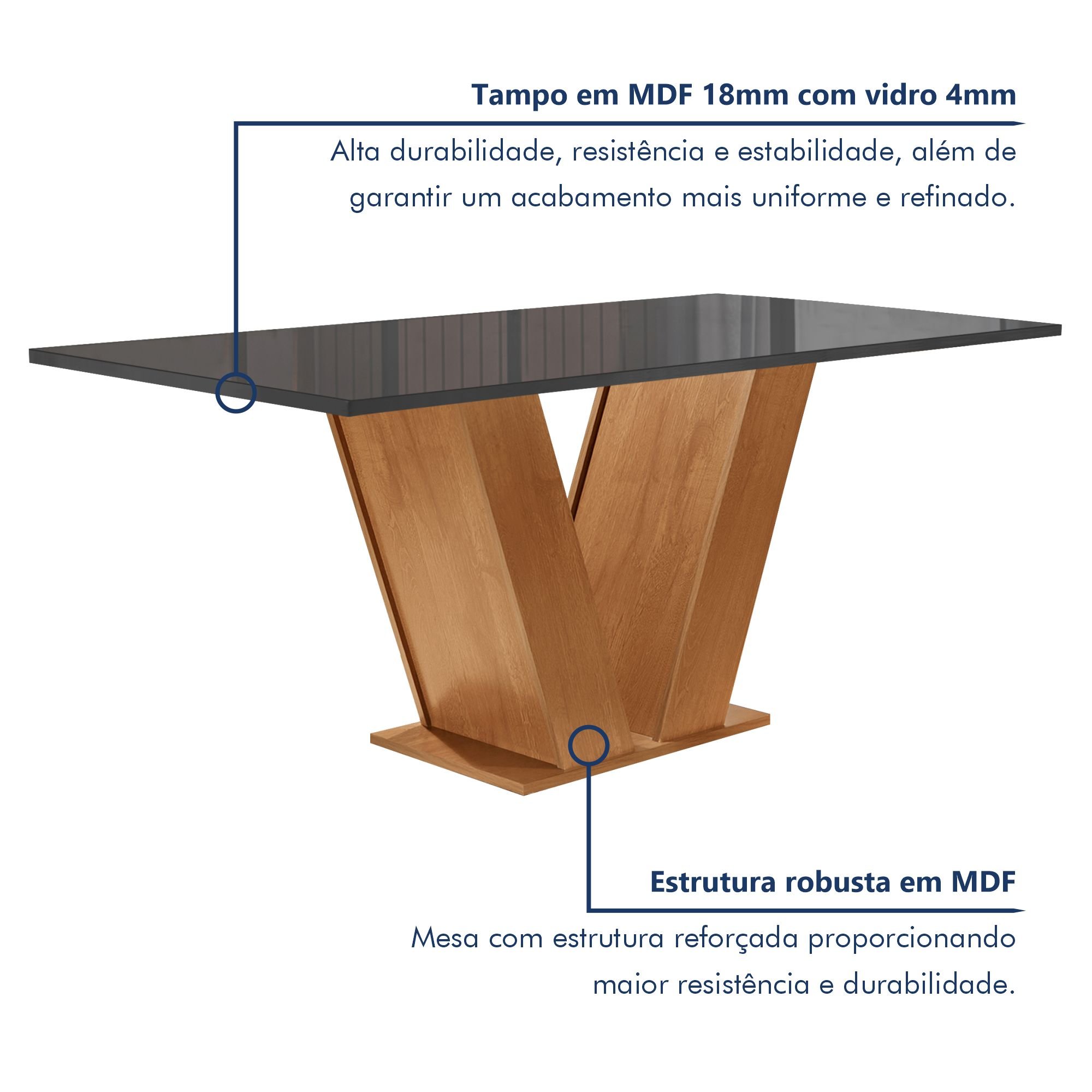 Conjunto Sala de Jantar Mesa Tampo MDF/Vidro e 4 Cadeiras Espanha Yescasa - 2