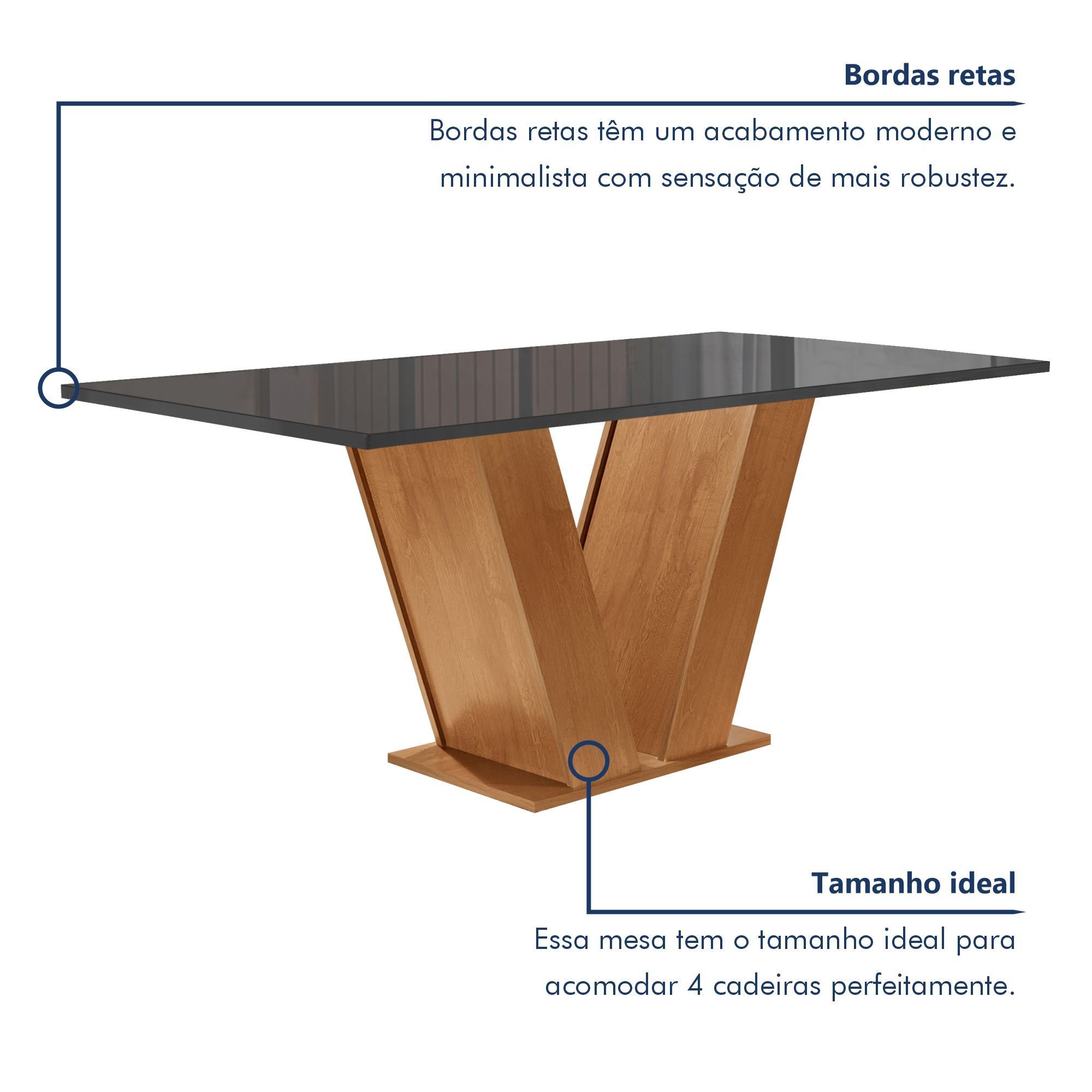 Conjunto Sala de Jantar Mesa Tampo MDF/Vidro e 4 Cadeiras Espanha Yescasa - 4