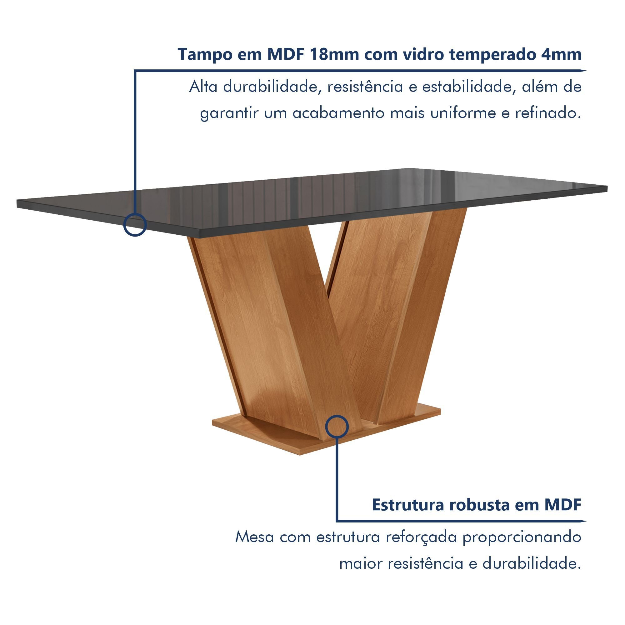 Conjunto Sala de Jantar Mesa Tampo MDF/Vidro e 4 Cadeiras Espanha Yescasa - 2