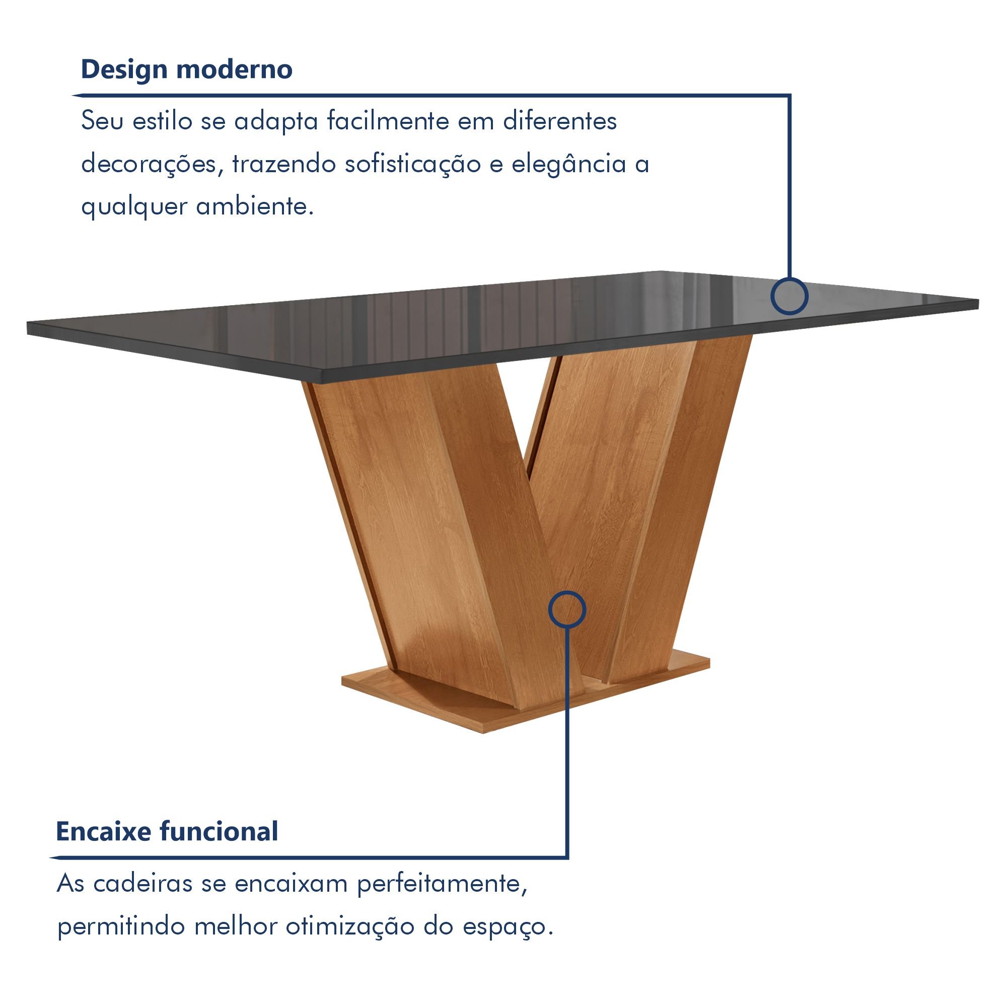 Conjunto Sala de Jantar Mesa Tampo MDF/Vidro e 4 Cadeiras Espanha Yescasa - 3