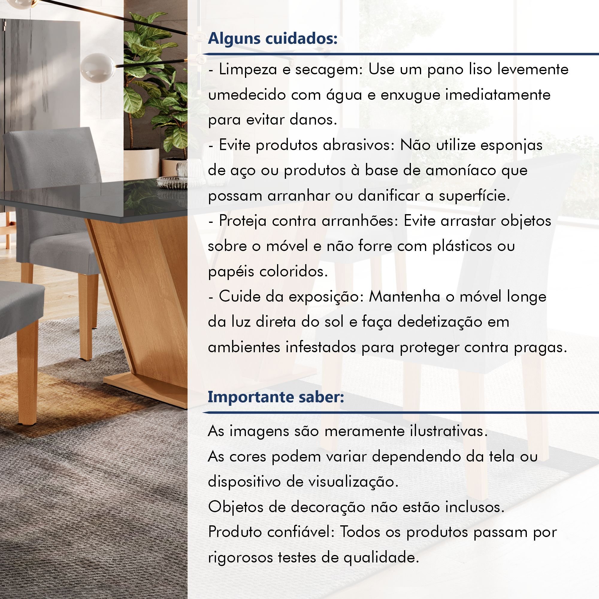 Conjunto Sala de Jantar Mesa Tampo MDF/Vidro e 4 Cadeiras Espanha Yescasa - 13