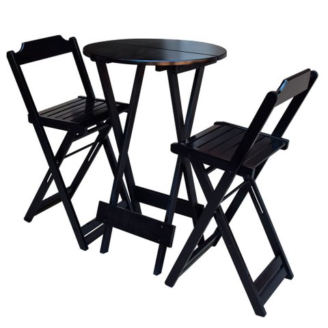 Conjunto de Mesa Bistrô Dobrável em Madeira Maciça com 2 Banquetas Altas - Tabaco