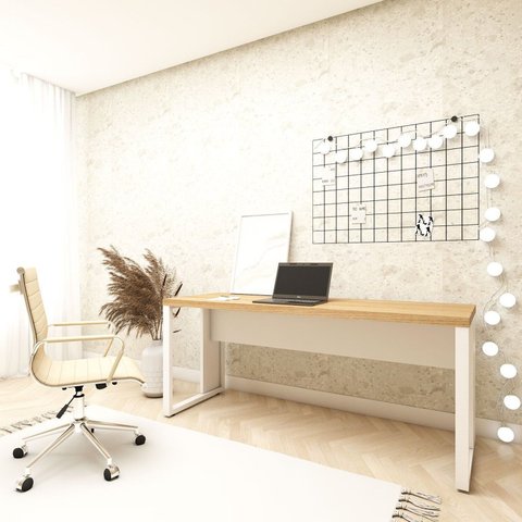 Escrivaninha Escritório Home Office 1,70m x 0,70m com Pés em Metal Industrial Executive 5F Marrom/Macadâmia/Branco