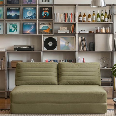 Sofá Cama sem Braço Reclinável Fold CabeCasa MadeiraOriginals Verde Bouclé Verde