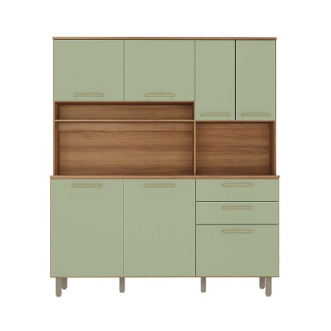 Cozinha Compacta 7 Portas 2 Gavetas Armário com Nicho para Micro-Ondas - Luciane 353:Verde Mar