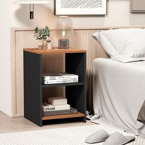 Mesa de Cabeceira 2 Prateleiras Dubai Preto/freijó