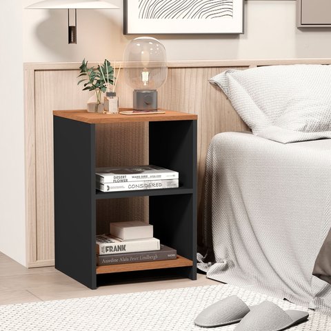 Mesa de Cabeceira 2 Prateleiras Dubai Preto/freijó