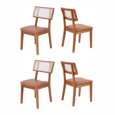Kit 4 Cadeiras de Jantar Madeira Maciça Rattan Natural Estofadas Siena Espresso Móveis