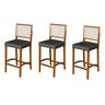 Kit 3 Banquetas Alta Roma Rattan Luxo Balcão Sacada Pés em Madeira Maciça Premium Banco Cor Cinza - 1