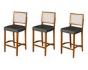 Ver imagem 1 de Kit 3 Banquetas Alta Roma Rattan Luxo Balcão Sacada Pés em Madeira Maciça Premium Banco Cor Cinza