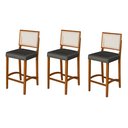 Ver imagem 1 de Kit 3 Banquetas Alta Roma Rattan Luxo Balcão Sacada Pés em Madeira Maciça Premium Banco Cor Cinza