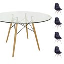 Ver imagem 1 de Conjunto Mesa Eames Eiffel Redonda Vidro 90cm + 4 Cadeiras Eames Dsw Botonê - Preta