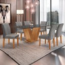 Ver imagem 1 de Conjunto Sala de Jantar Mesa Tampo Mdf/vidro 6 Cadeiras Espanha Yescasa