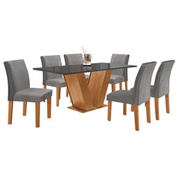 Conjunto Sala de Jantar Mesa Tampo Mdf/vidro 6 Cadeiras Espanha Yescasa - 12