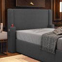 Ver imagem 2 de Cabeceira Estofada Duetto para Cama Box King 195cm com Porta Copo Bouclê Cinza Escuro - Desk Design