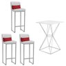 Kit Mesa Bistrô Lucca e 3 Banqueta Lucca Tampo Branco Ferro Prata Corino Branco e Almofada Vermelho  - 1