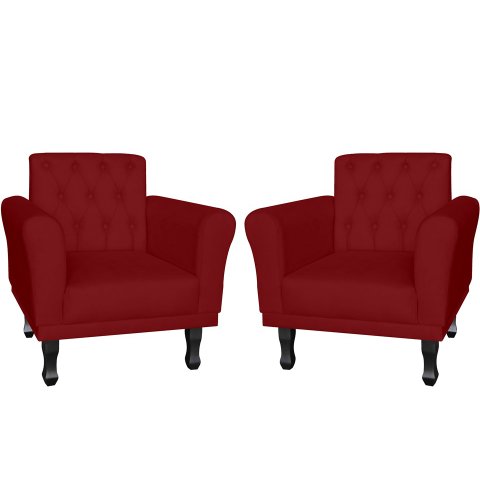 Kit 2 Poltronas Decorativa Classic Suede Marsala Pés Madeira Mz Decor