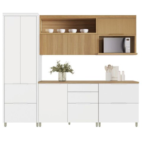 Cozinha 5 Peças Marquesa 6 Portas 6 Gavetas 100% Mdf Nesher Branca / Nature