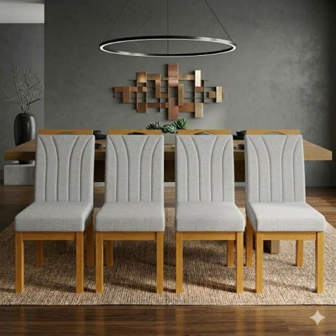 Conjunto 4 Cadeiras Blend Linho para Mesa Sala de Jantar - Cinza Claro