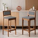 Ver imagem 1 de Kit 02 Banquetas Altas Lenna 99cm em Madeira e Encosto Estofado Linho Cinza - Desk Design