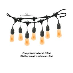 Varal de Luzes 20 Metros Bocal E-27 Bivolt sem Lampadas Foxlux - 6