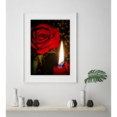 Quadro Umbanda Vela e Rosa Vermelha - 60x48cm:madeira Preta