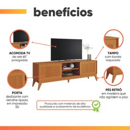 Rack Bancada para Tv até 65 Polegadas 1,80m Ripado Impressão 3d 2 Portas Cedro King Edn - 5