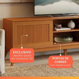 Rack Bancada para Tv até 65 Polegadas 1,80m Ripado Impressão 3d 2 Portas Cedro King Edn - 9