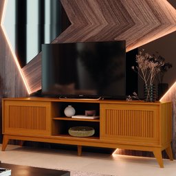 Rack Bancada para Tv até 65 Polegadas 1,80m Ripado Impressão 3d 2 Portas Cedro King Edn - 2 Rack Bancada para Tv até 65 Polegadas 1,80m Ripado Impressão 3d 2 Portas Cedro King Edn - 2