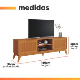 Rack Bancada para Tv até 65 Polegadas 1,80m Ripado Impressão 3d 2 Portas Cedro King Edn - 4