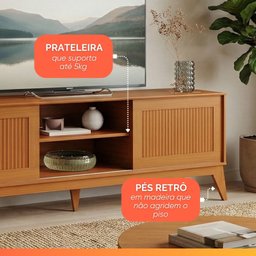 Rack Bancada para Tv até 65 Polegadas 1,80m Ripado Impressão 3d 2 Portas Cedro King Edn - 10