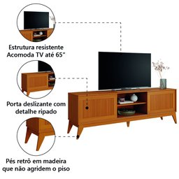 Rack Bancada para Tv até 65 Polegadas 1,80m Ripado Impressão 3d 2 Portas Cedro King Edn - 4 Rack Bancada para Tv até 65 Polegadas 1,80m Ripado Impressão 3d 2 Portas Cedro King Edn - 4