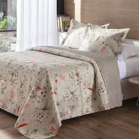 Kit Colcha Casal Boutis 3 Peças Estampado Floral